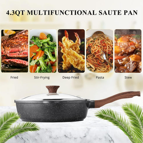 SENSARTE Nonstick Deep Frying Pan Skillet, 11-inch Saute Pan with Lid, Healthy Stone Cookware, Induction Compatible