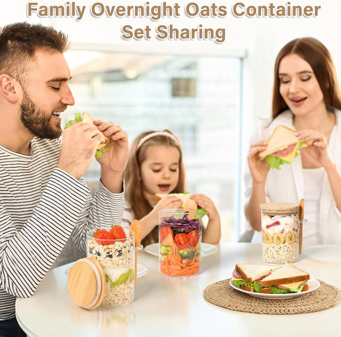 Xileanalee Lids,4 Pack 18oz Overnight Oats Containers with Overnight Oats Jars with Spoons,Salad Meal Prep Jar