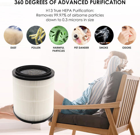 Flintar H13 True HEPA Replacement Filter, 2-Pack for SilverOnyx 5-Speed Air Purifier KJ150F-C02, Large Room 500 sq ft