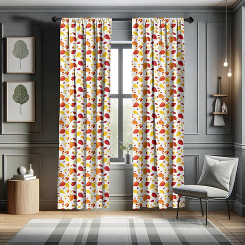 Ambesonne Leaf Curtains, Colorful Fall Autumn Leaves on White Background, 2 Panel Set, 28" x 63", Red Orange Yellow