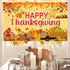 Famoby Happy Thanksgiving Fabric Sign Poster Banner, Pumpkin Turkey Maple Leaf Pattern for Photo Booth