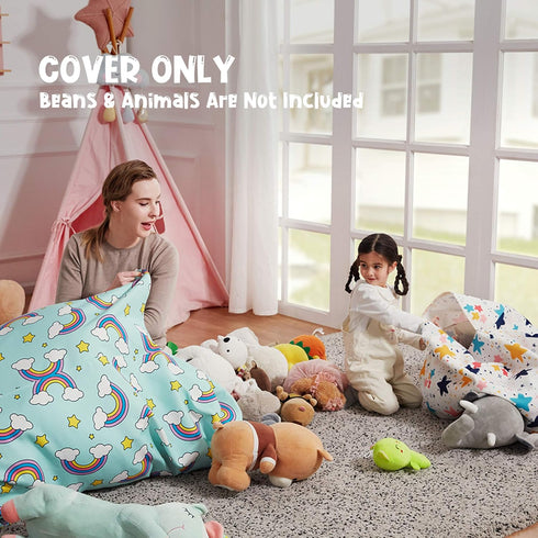 250L Nobildonna Stuffed Animal Storage Bean Bag Chair Cover for Kids Teens (No Filler) Washable Large Beanbag Cover