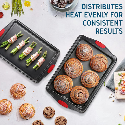 Baking Sheet Set - 2-Piece Cookie Sheet Set with Silicone Handles, Nonstick Steel Baking Pans