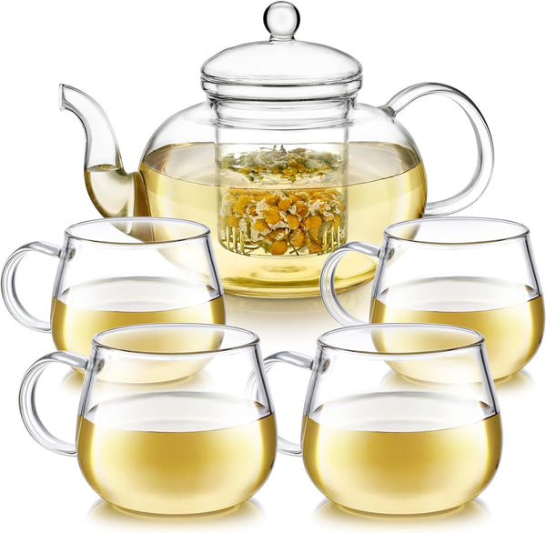 Teabloom Heatproof Glass Teapot Set with Removable Loose Tea Infuser (Standard Size: