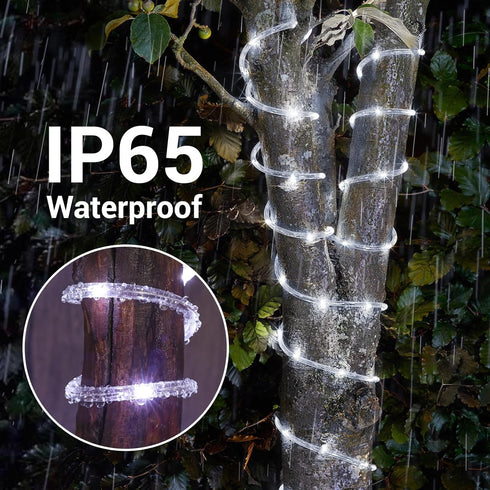 33ft 100LED 8 Solar Rope Lights, Solar String Lights, Modes Waterproof Solar Powered Outdoor Light, Flexible Clear Tube