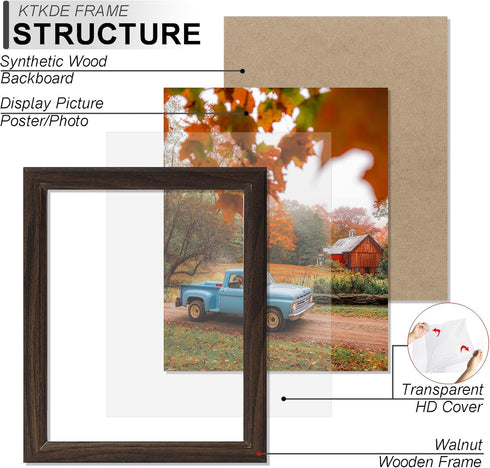 5x7 Set 3,Walnut KTKDE Picture Frame of Wooden frames, Vertical & Horizontal Wall Hanging for Wall or Tapletop