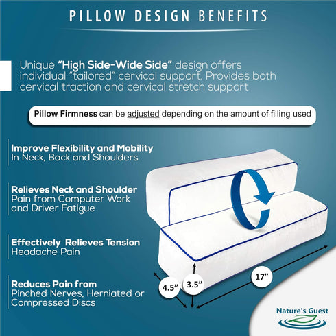 Nature's Guest Adjustable Cervical Neck Roll Bolster Pillow for Sleeping, Neck Pain Relief, Spine Support, Travel, Leg