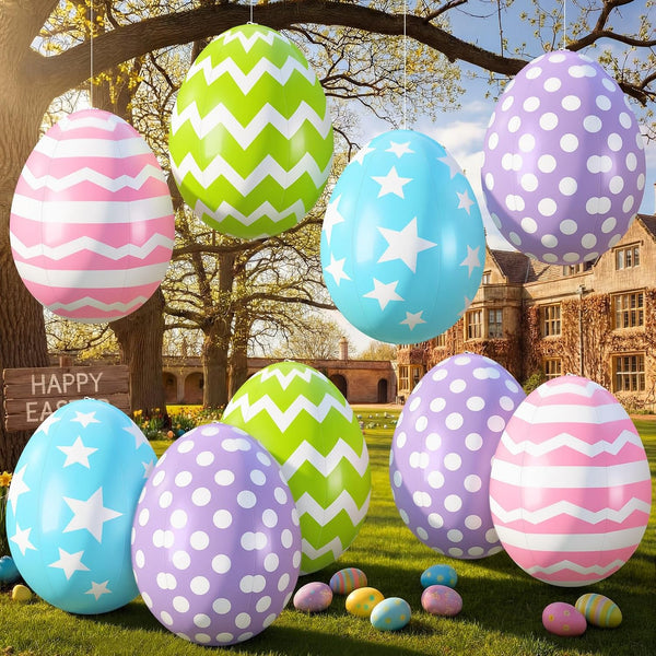 MiniInflat 12 PCS Inflatable Easter Eggs Decorations - Large PVC Colorful Egg