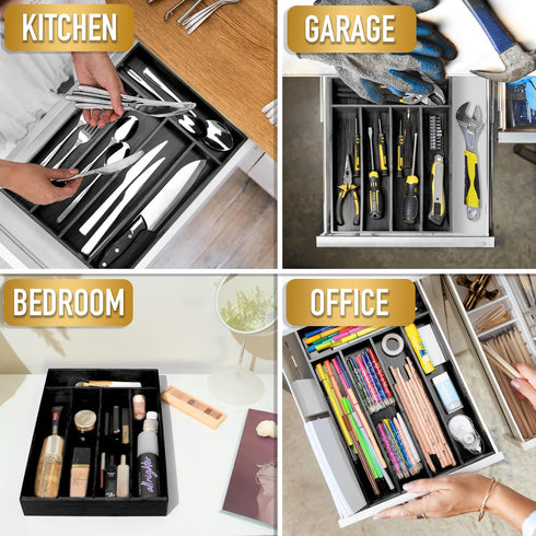 Bamboo Kitchen Drawer Silverware Organizer - 5 Slots Utensil Holder Tray for Flatware