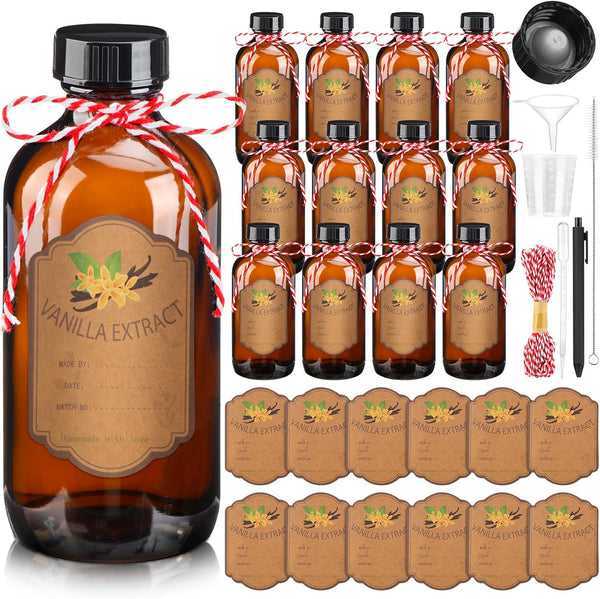 ProSuites 12 Pack Amber Vanilla Extract Bottles 8 oz Vanilla Glass Bottles