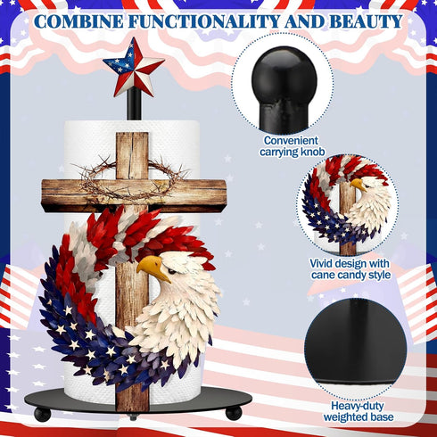 4th 250th Countertop Thyle of July Patriotic Paper Towel Holder, Red White Blue Eagle Cross Kitchen Decor Anniversary