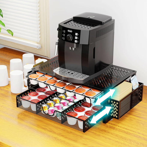 Simple Trending Coffee Pod Holder for K-Cups, 2 Tier Sliding Storage Drawer, Black