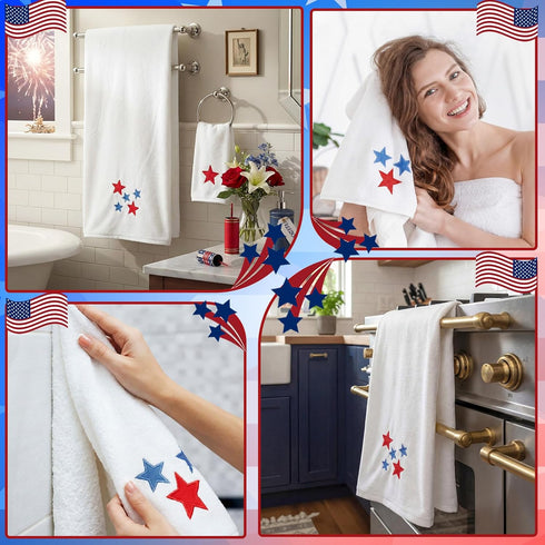 6 4th Set 250th Peryiter Pcs of July Bath Towels Anniversary Stars Embroidered Cotton Bathroom Decors Stars Hand Towels