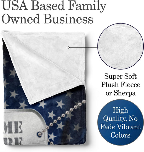 Cozy, 30x40) Ships Next Day, Made in USA - Personalized American Flag, Dog Tags Fleece Blanket Custom Name Throw Warm