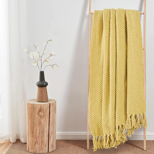 Home Soft Things Yellow Throw Blanket, Knitted Tweed Throw 50'' x 60'', Super Soft Cozy Warm