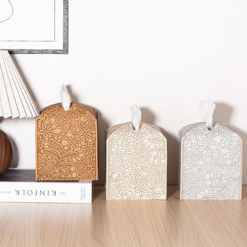 PU Leather Tissue Box Cover, Square Facial Paper Organizer Dispenser for Bathroom Vanity Countertop, Dresser, Office,
