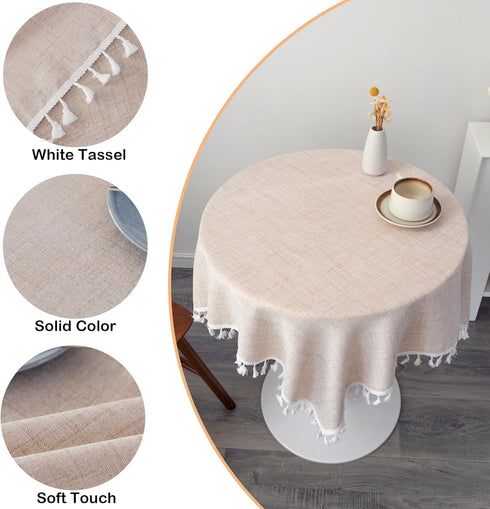 36 36 Inch Linen Small Square Tablecloth x Beige Washable Wrinkle Resistant Table Cover with Tassels Farmhouse