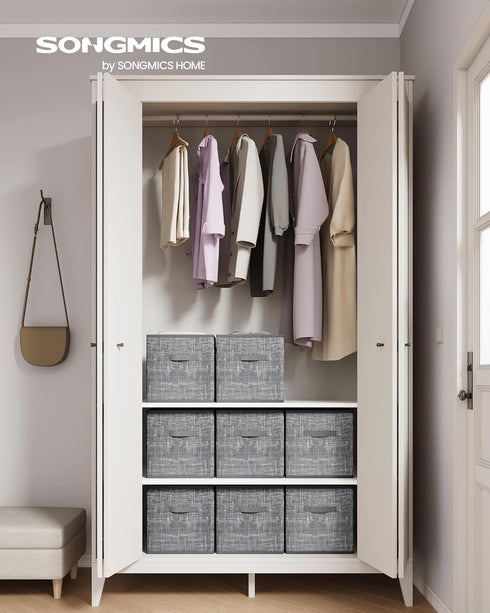 SONGMICS 13-Inch Storage Cubes, Set of 8 Non-Woven Fabric Bins, Closet Organizers for Shelves, Cattail Gray UROB833G01