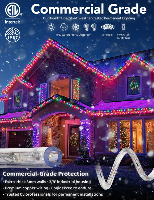 WYZworks 1116LEDs 100ft LED Outside Rope Lights, Outdoor ETL Certified Waterproof, Colorful for Christmas