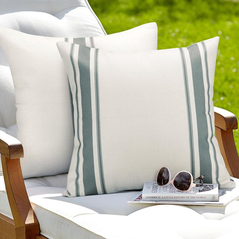 OTOSTAR 2 Pack Outdoor Waterproof Pillow Covers 12x20 Inch - Grey Linen Geometry Cushion Cases for Garden Furniture