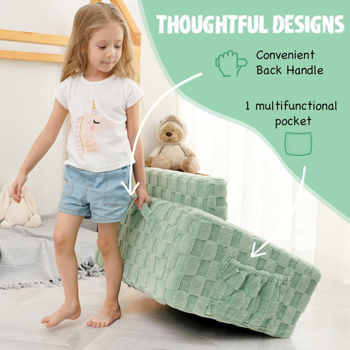 2-in-1 Kid Sofa, Toddler Chair, Flannel Kids Fold Out Couch, Toddler Convertible Sofa to Lounger, Flip Open Couch