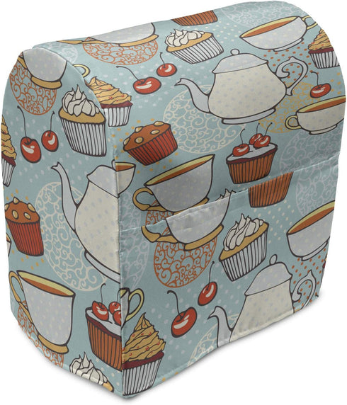 Lunarable Tea Party Stand Mixer Cover, Retro Style Kitchen Appliance Organizer Bag with Pocket, 6-8 Quarts