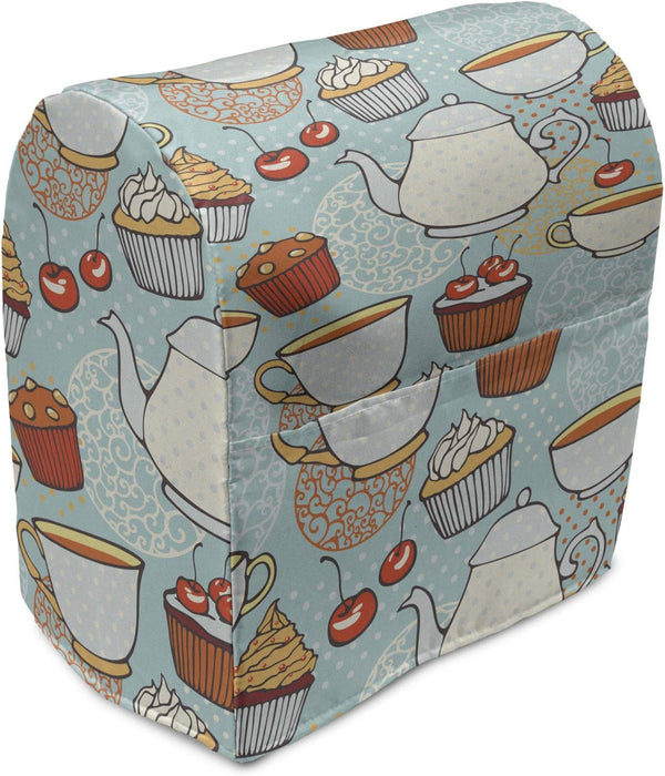 Lunarable Tea Party Stand Mixer Cover, Retro Style Kitchen Appliance Organizer Bag with Pocket, 6-8 Quarts