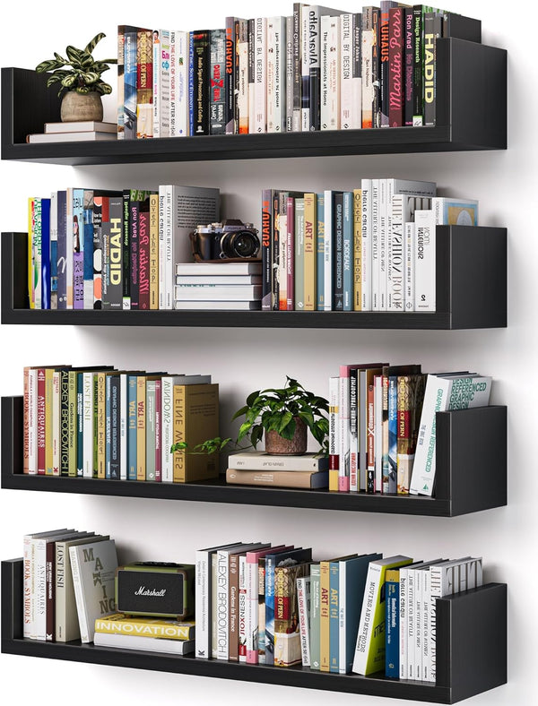 VMROF Wall Bookshelf, Set of 4, U Shaped Floating Bookshelf, Hanging Bookshelves for