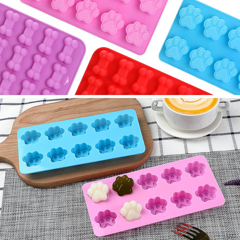 Puppy Dog Paw Bone Silicone Mold for Baking, Jelly, Candy, Chocolate, Ice Cube, Dog Snack