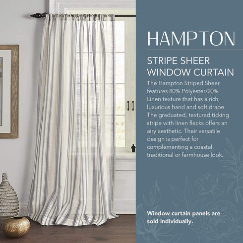 Elrene Home Fashions Hampton Stripe Sheer Window Curtain, 52" x 84" (1 Panel), Grey Color