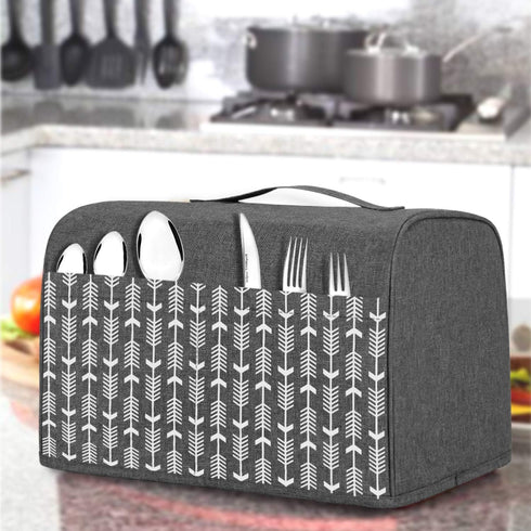 Yarwo 4 Slice Toaster Cover with Pockets, Nylon Fits Most Long Slot Toasters, Gray with Arrow