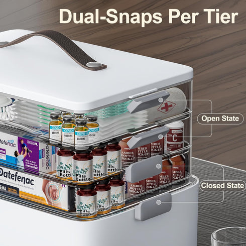 4-Tier CTIME XL Medicine Organizer - Portable Medicine Cabinet with Leather Handle, Empty First Aid Kit for Home