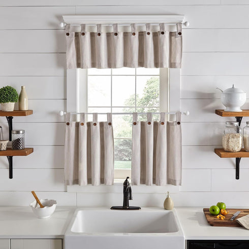 Elrene Home Fashions Tucker Ticking Stripe Tier Window Curtains, Set of 2, 30" x 24"