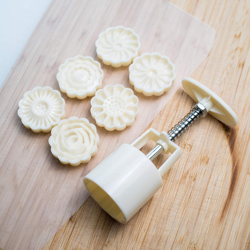 Cookie Press Mid-Autumn Festival Moon Cake Mould, 50g Cookie Stamp Set with 6 Pcs Mode Pattern for DIY Decoration