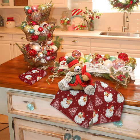 Qilerongrong Set 2 18 26 Inch Christmas Kitchen Dish Towel Santa Claus, Xmas Tree Snowflake Red Decorative Dishcloth