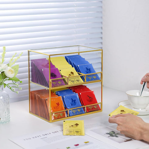 Counter, 2-Tier 2-Tier, REDHUGO Glass Tea Bag Organizer for Teabag Organizer Storage Holder for Tea Bags, Glass Caddy