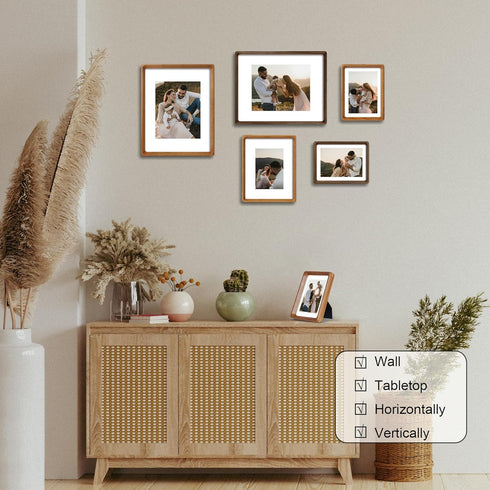 6x8 5x7, 6 8 Picture Frame Natural Walnut Wood with Mat for Original Natural Solid Wood by Photo Frames with Tempered