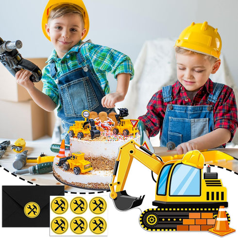30 Sets Construction Excavator Birthday Party Invitations Cards with Envelopes Stickers Construction Themed Invitations
