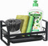 Kitchen Sink Caddy Organizer with Removable Front Drain Pan, Black Sponge Holder for Soap and Dish Rags Storage