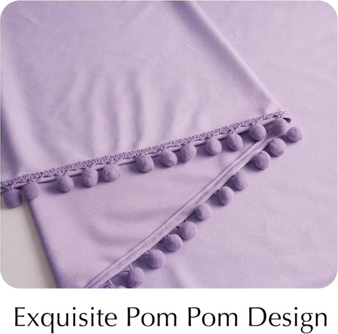 84 Inch (2 NICETOWN Lilac Purple Pom Pom Velvet Curtains Length for Nursery & Kids Room - Room Darkening Drapes Thermal
