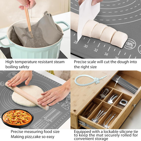 Silicone Pastry Mat Extra Thick Non-stick Baking Mat, 28" x 20" with Measurements for Rolling Dough, Kneading, Counter