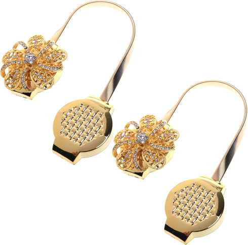 Cosmos Curtain Tieback Flower Clips Buckle Holder with Artificial Crystal and Stretchable Wire Rope (Golden Tone)