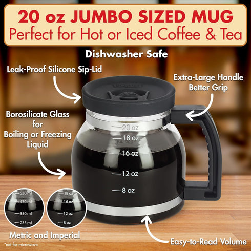20oz Cupa Joe Coffee Mug Borosilicate Glass Diner Pot Mug with Spill-Proof Lid Funny Novelty Gift for Coffee Lovers