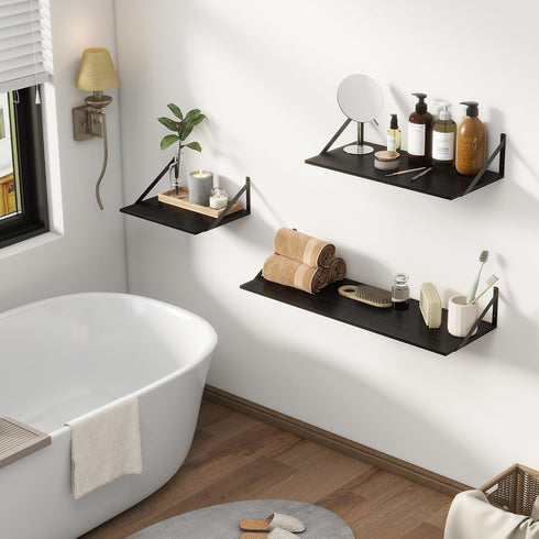 12 Inch Set 2, 16" 12" 12 Fun Memories Deep Floating Shelves for Wall, Deep Black Floating Shelves of W x D Wall Shelf