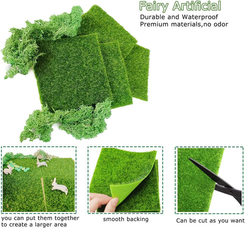 QuarenDen 36Pcs, 6in 6in Miniature Garden Accessories, x Fairy Artificial Grass, Fake Moss, Mini Fairy Garden Grass