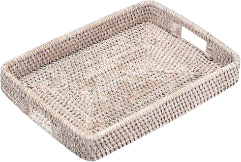 Hipiwe Rattan Serving Tray with Handles Handwoven Basket Tray for Storage Breakfast Dessert Fruit Decorative Tray
