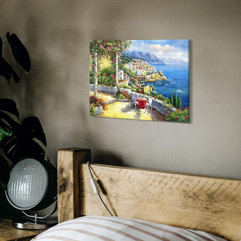 SD SOFT DANCE European Town Canvas Wall Art, Italian Landscape Artwork Print for Living Room Bedroom (12'' x 16'')