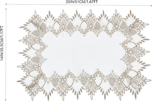 14x20 Set 2, (Set 2, White Linen Placemats of Neutral Earth Tones Beige Lace Coffee Table Topper Dresser Scarf Place