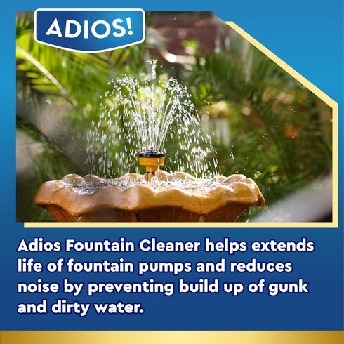 (8oz) ADIOS! Fountain Cleaner and Clarifier for Outdoor and Indoor Fountains Safe for Plastic, Metal, Glass and Stone
