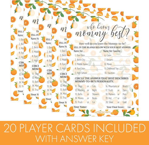 DISTINCTIVS Orange Little Cutie Baby Shower Game - Who Knows Mommy Best Game Cards, 20 Count